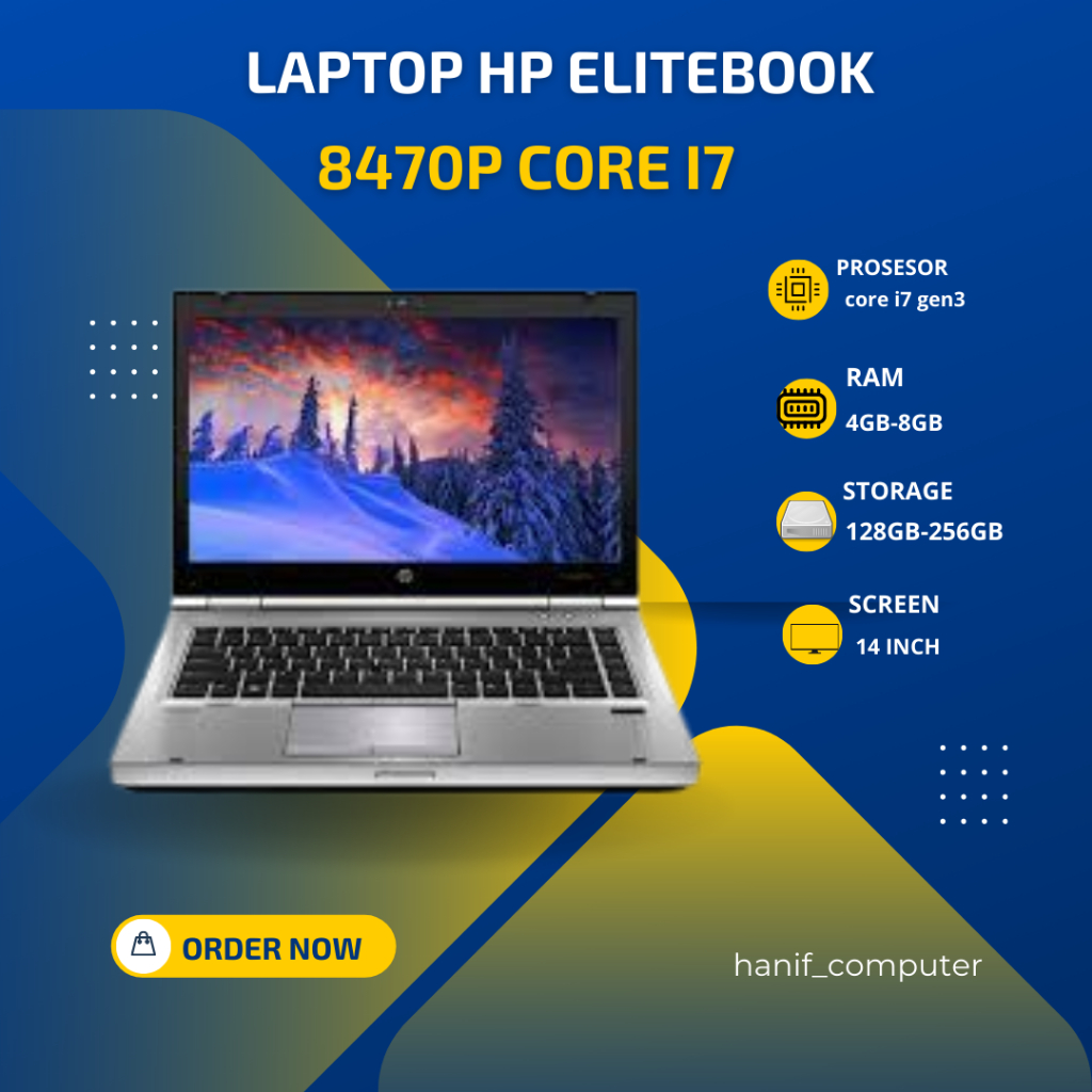 Laptop HP Elitebook 8470p Intel Core i7 Gen3 Ram 8GB Ssd 256GB bergaransi
