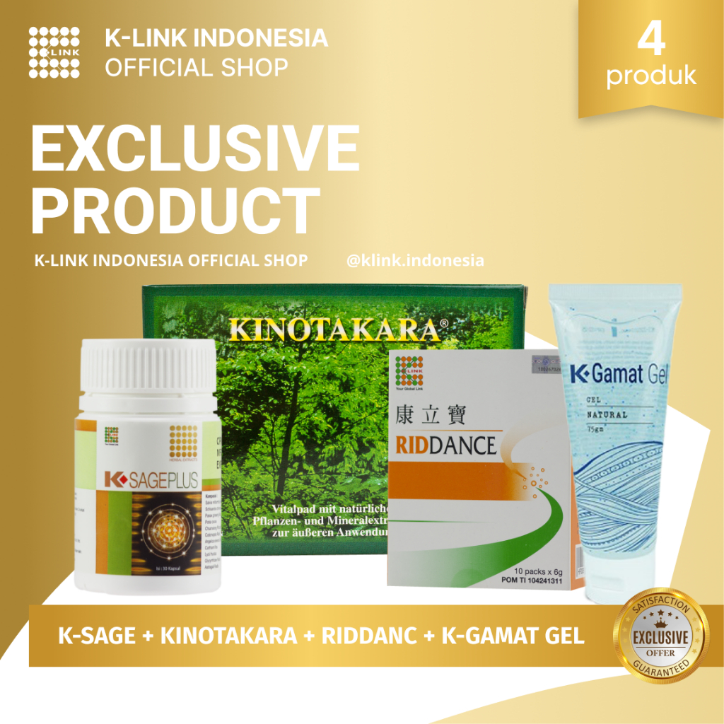 BUNDLING K LINK KINO Kinotakara Gamat Gel Vitagel K-Sage 30 & 60 Kapsul Riddance K Link Exclusive K 