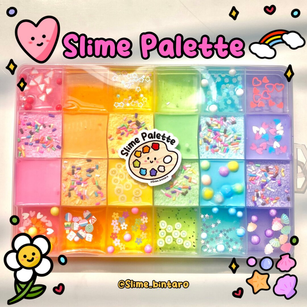 SLIME PALETTE 24 PCS BY SLIME BINTARO || SLIME PALETTE WARNA WARNI || SLIME PALETTE DENGAN HIASAN WA