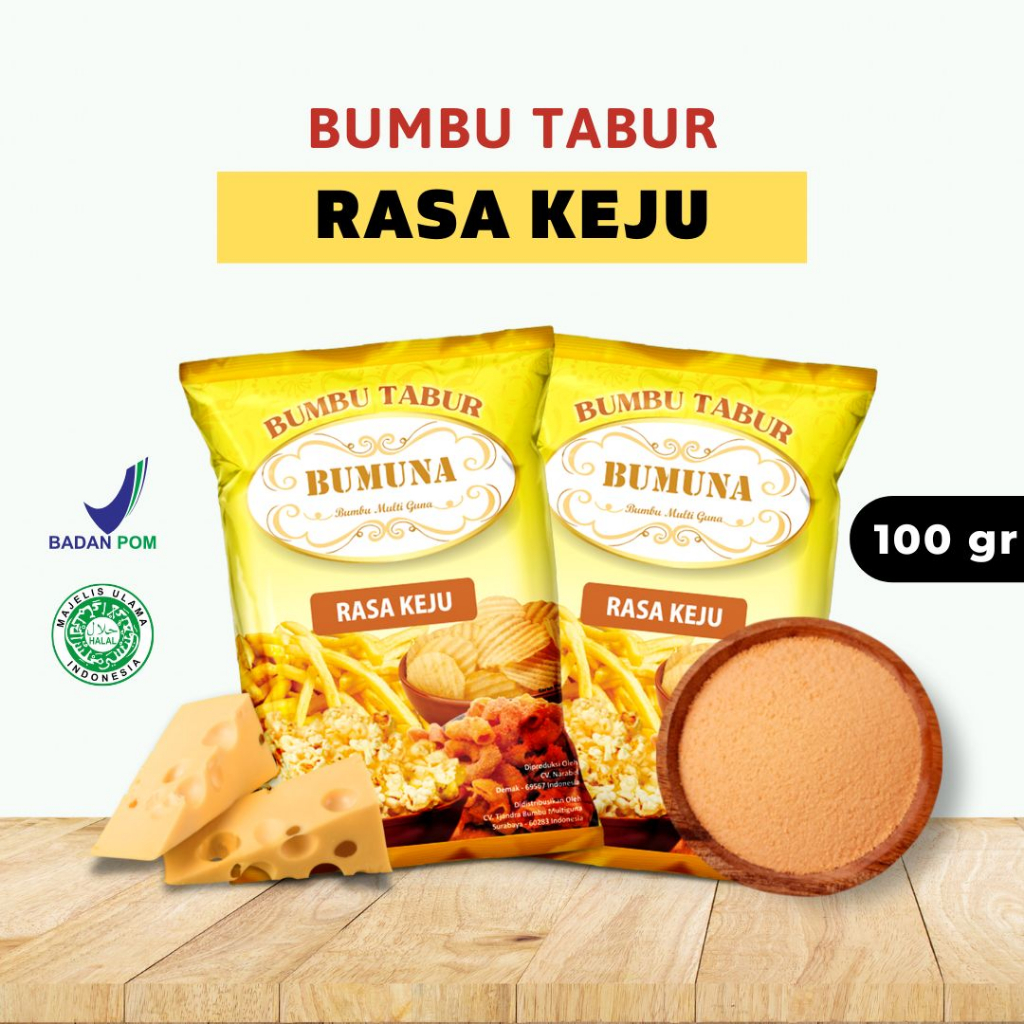 

Bumbu Tabur Keju 100 Gram Bumuna / Seasoning Powder / Serbuk Tabur / Bumbu Tabur Cemilan Keripik Kentang Makroni Mie Lidi