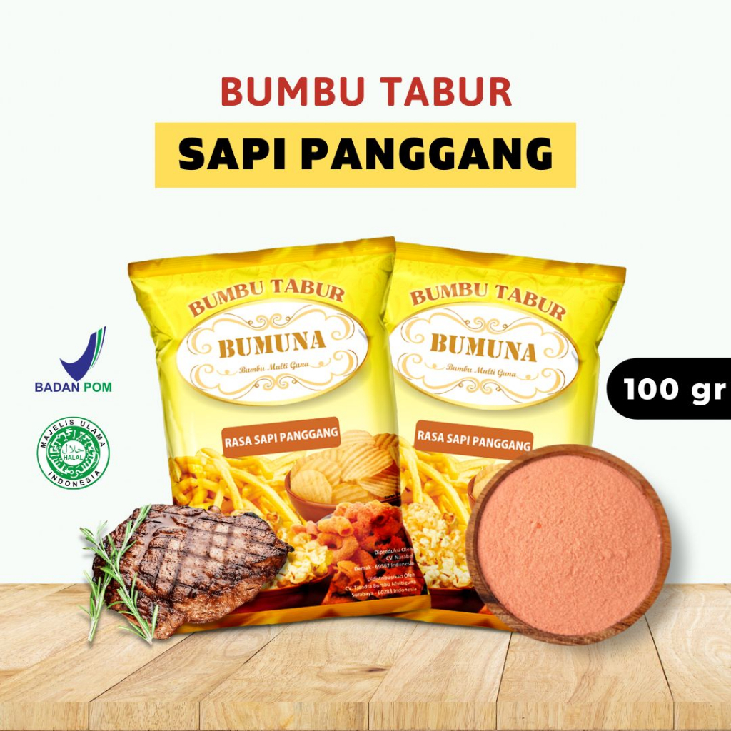 

Bumbu Tabur Sapi Panggang 100 Gram Bumuna / Seasoning Powder / Serbuk Tabur / Bumbu Tabur Cemilan Keripik Kentang Makroni Mie Lidi