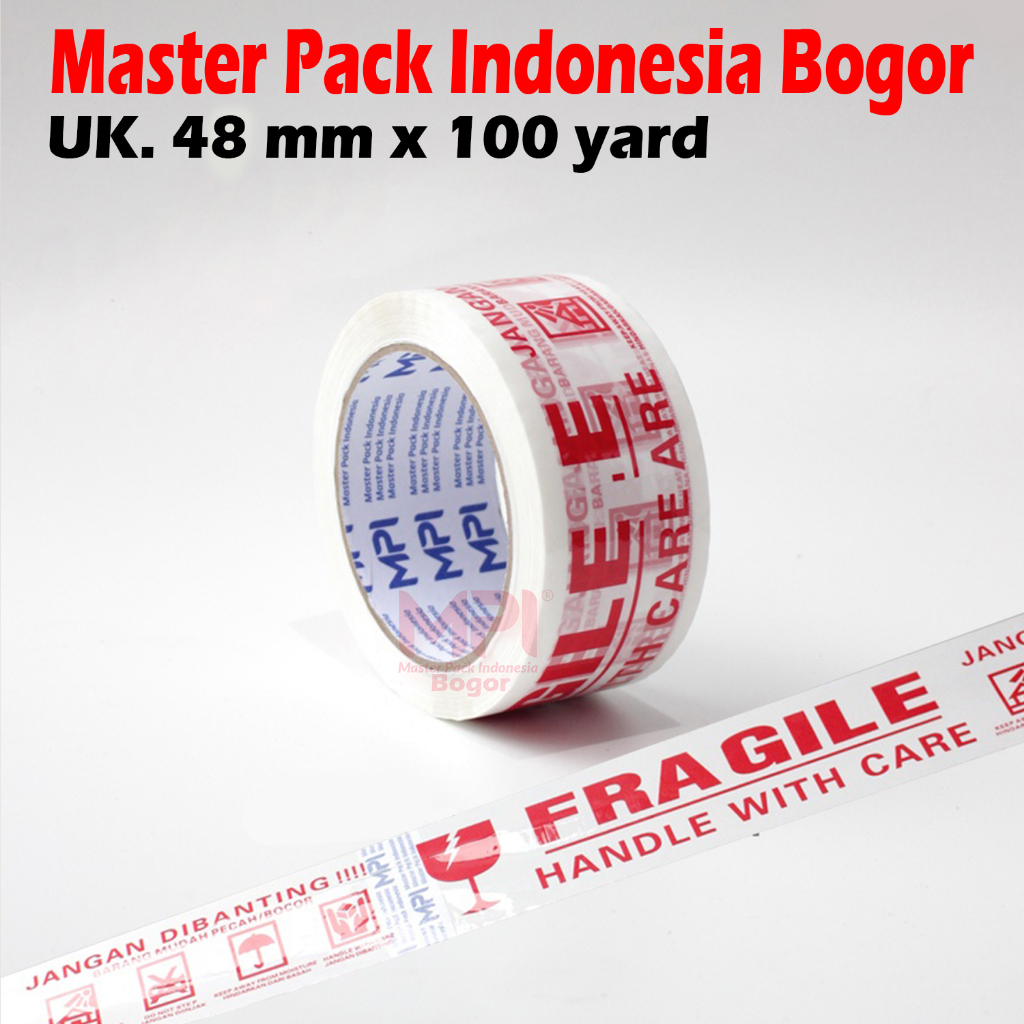 

Lakban Fragile Putih 48 mm x 100 Yard Handle With Care Jangan Dibanting - Master Pack Indonesia