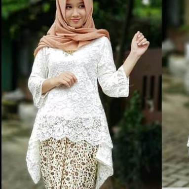 PROMO KEBAYA WANITA KEKINIAN/ATASAN KEBAYA BROKAT MODERN PESTA WARNA - PUTIH