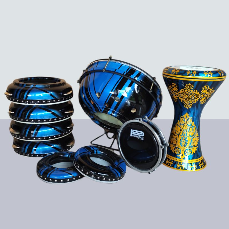 Rebana Hadroh Hadrah Albanjari Satu Paket Motif Kayu Mahoni GRATIS TAMBORINE
