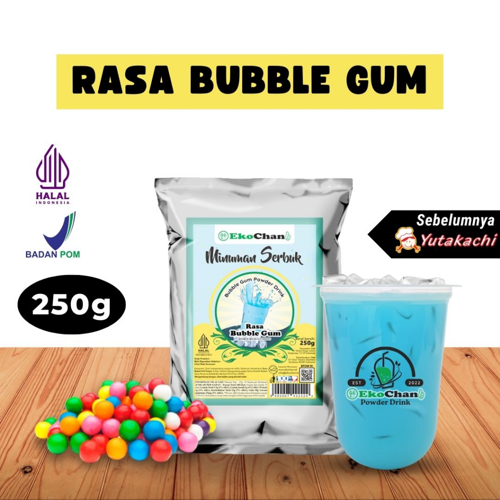 

Bubuk Minuman Bubble Gum 250 Gram Eko Chan / Powder Drink Aneka Rasa / Bubuk Minuman Kekinian / Serbuk Minuman / Bubble Drink