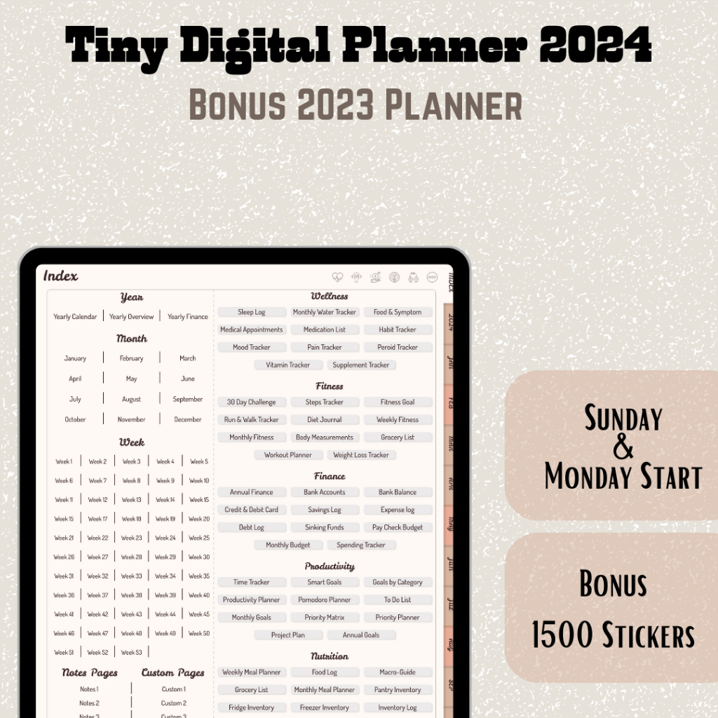 Digital Planner Undated pdf goodnotes penly dll --- Tiny Digital Planner