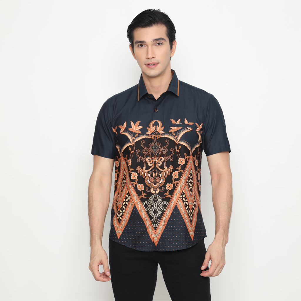 LUIGI RICCIO Kemeja Batik Pria Katun Premium Acara Pesta Kerja Kantor Dewasa Slimfit Navy Series LUI