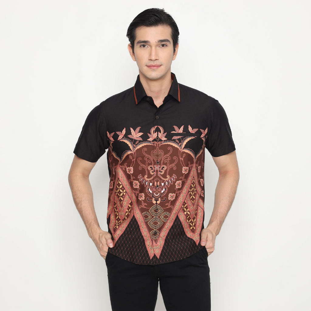 LUIGI RICCIO Kemeja Batik Pria Klasik Slimfit Dewasa Black Series Acara Pesta Kerja Kantor Casual Ne