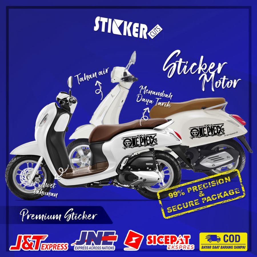 STICKER CUTTING STIKER MOTOR VESPA SCOOPY LOGO ONE PIECE FREE CUSTOM DESAIN
