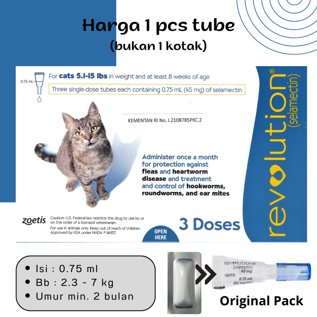 Revolution Blue / Revolution Cat Adult obat kutu kucing (1 tube = 0.75 ml)