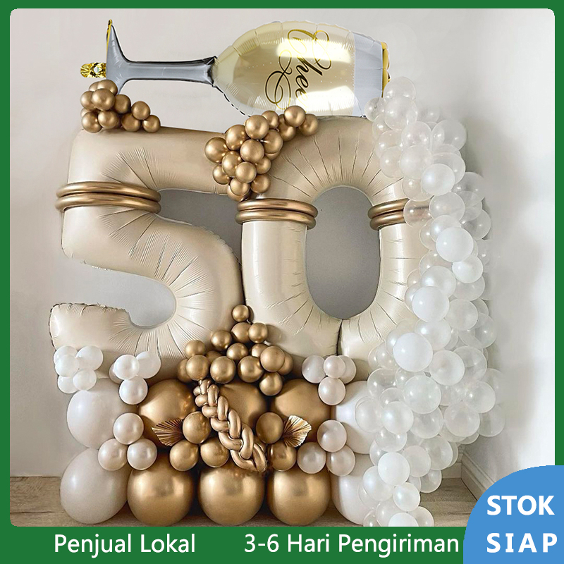 111 pcs Matt Cream Putih Karamel Warna Balon Nomor Set Dewasa 18 20 30 40 50 Dekorasi Pesta Ulang Ta