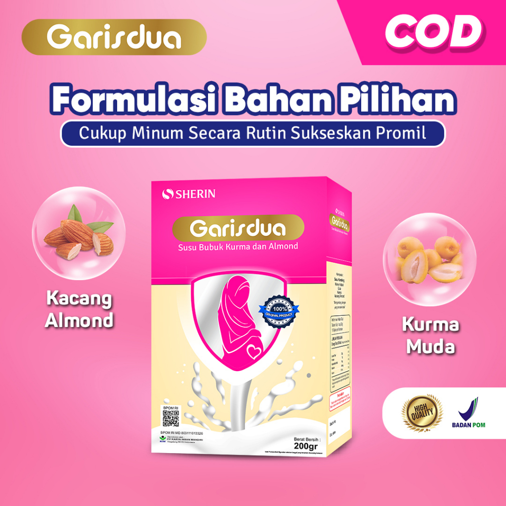 

Garis Dua - Susu Kambing Program Hamil 200gram Plus Kacang Almond & Kurma Muda Penyubur Kandungan Wanita Cepat Hamil