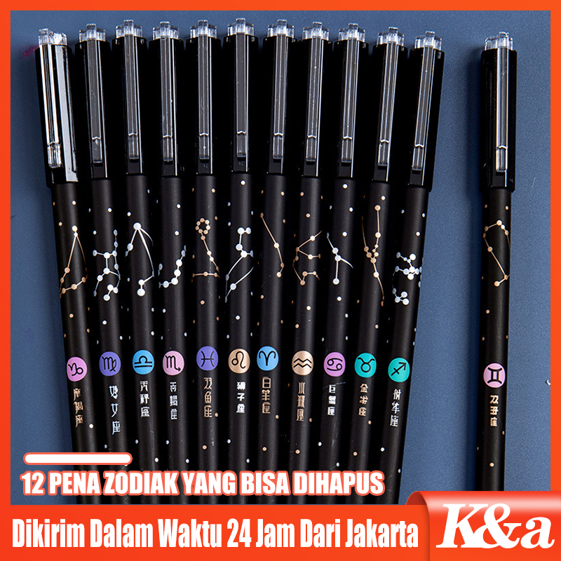 

12Pcs Pulpen Gel 0.5mm Motif Rasi Bintang Bisa Dihapus