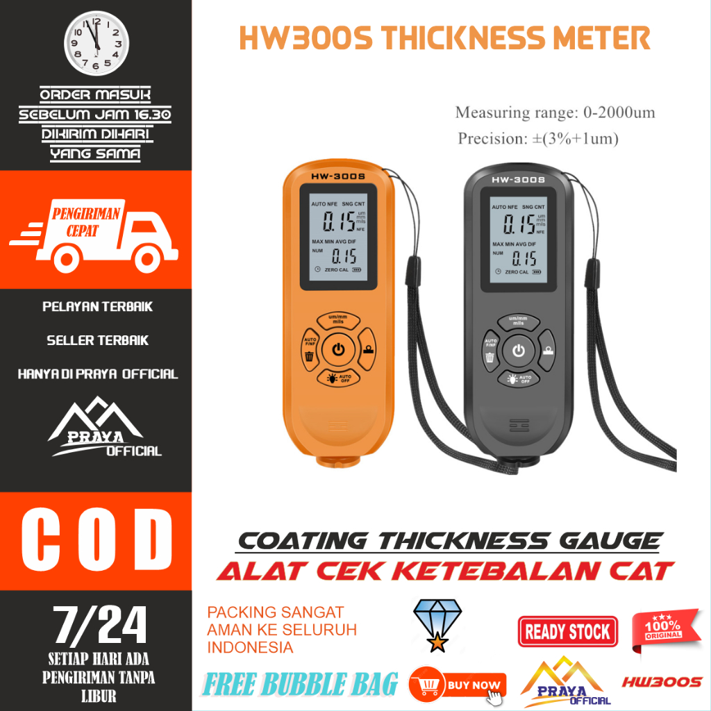 Alat Pengukur Ketebalan Cat Mobil Motor HW-300s Coating Thickness Gauge