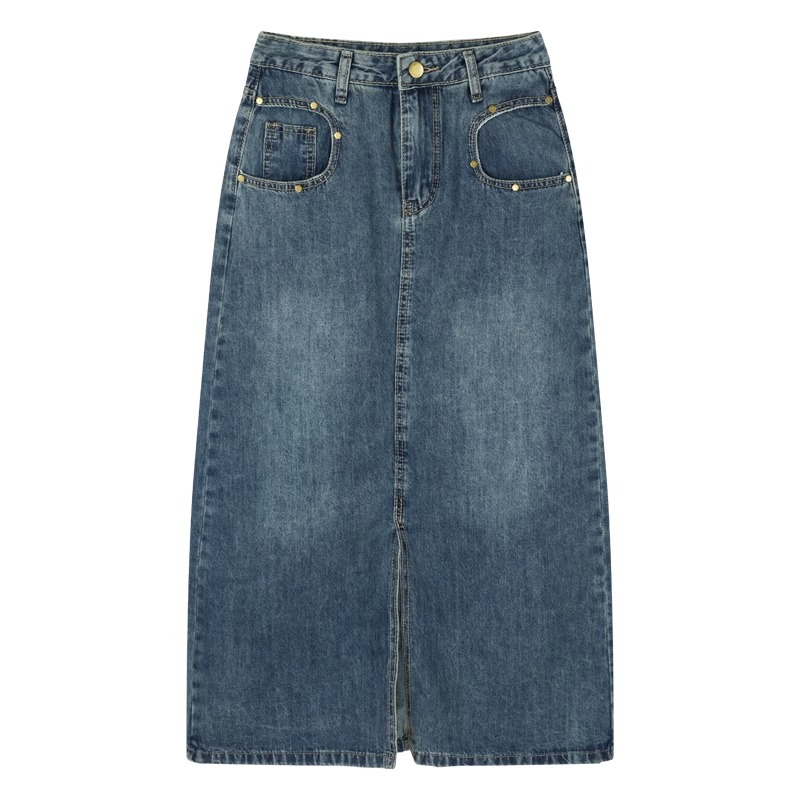 Emily Rok-Kekinian Korean Premium Rok midi A-line Denim Loose Highwaist