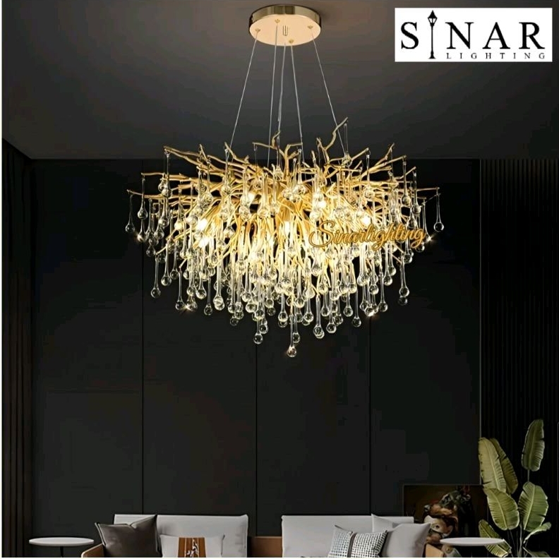Lampu gantung kristal Gold ranting akar X6922