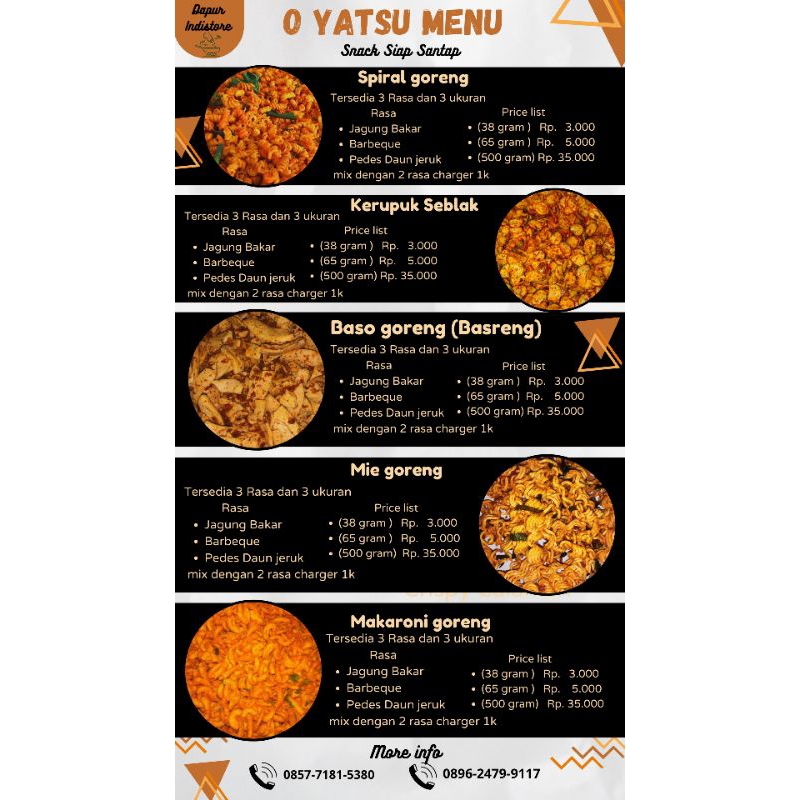 

snack siap santap (basreng, mie, spiral, makaroni dan keripik seblak)