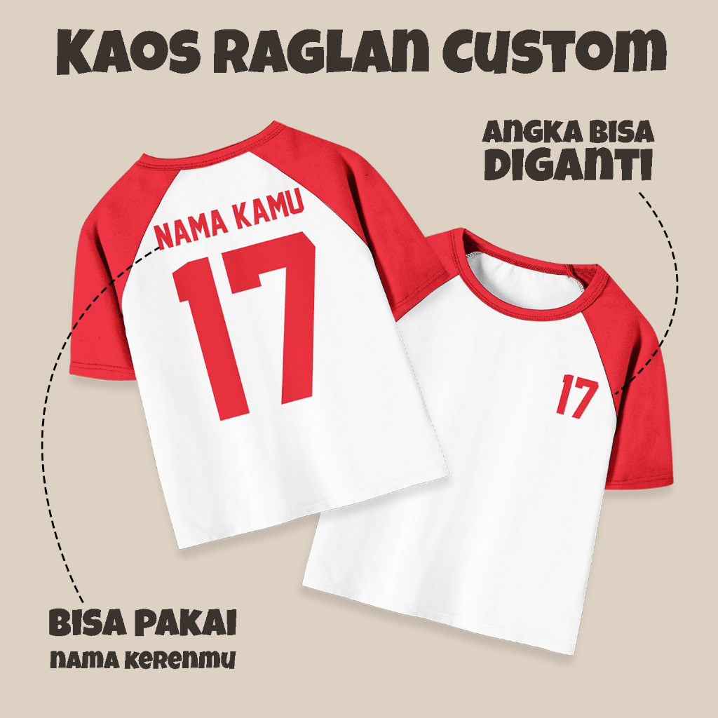 Custom Raglan Kaos Anak Laki Laki Perempuan Nama Angka Sablon Depan Belakang