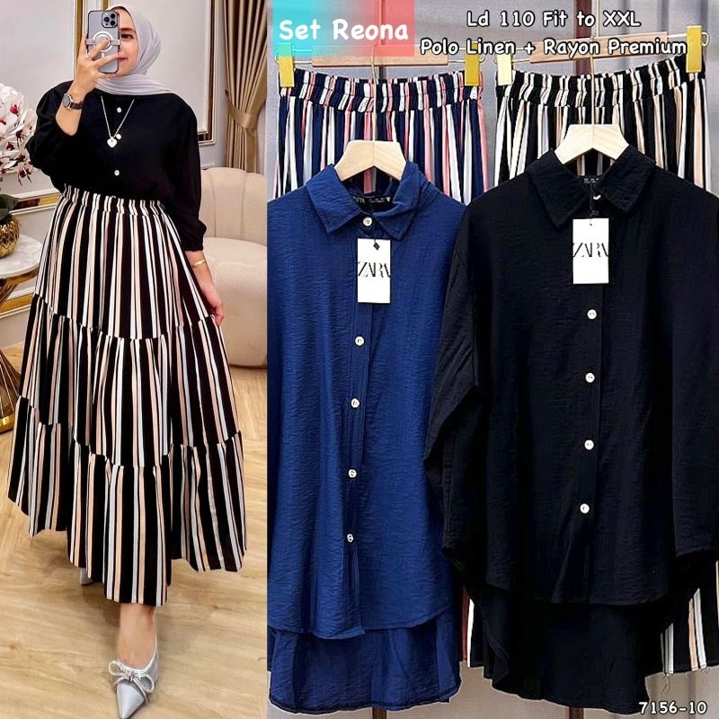 Zara Reona//One set ZARA//Setelan rok//One set rok//Gamis set//Kemeja//Rok//One set//Setelan//One se