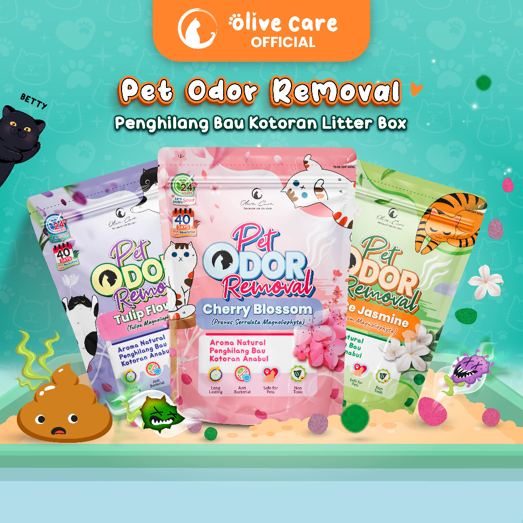 Olive Care Penghilang Bau Kotoran Kucing dan Anjing PET ODOR REMOVAL dengan Butiran Penyerap Bau Tek