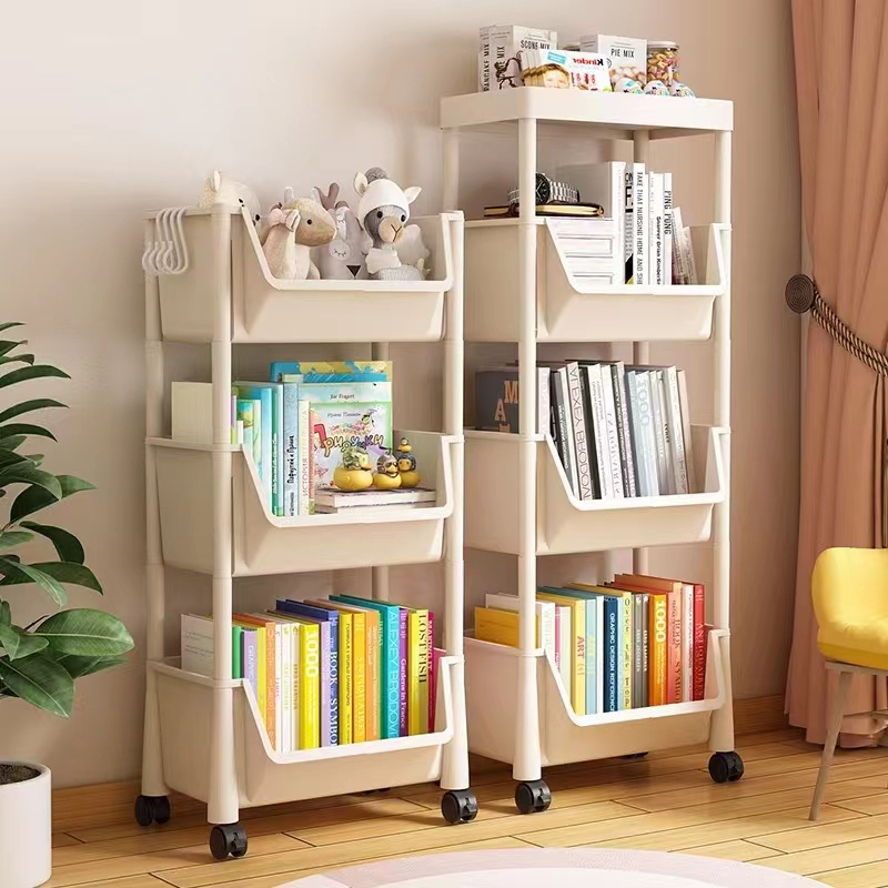 [STL] 4 Tingkat | Rak Serbaguna Plastik Lemari Roda Aesthetic Rak Portabel Minimalis Rak Buku Rak Tr