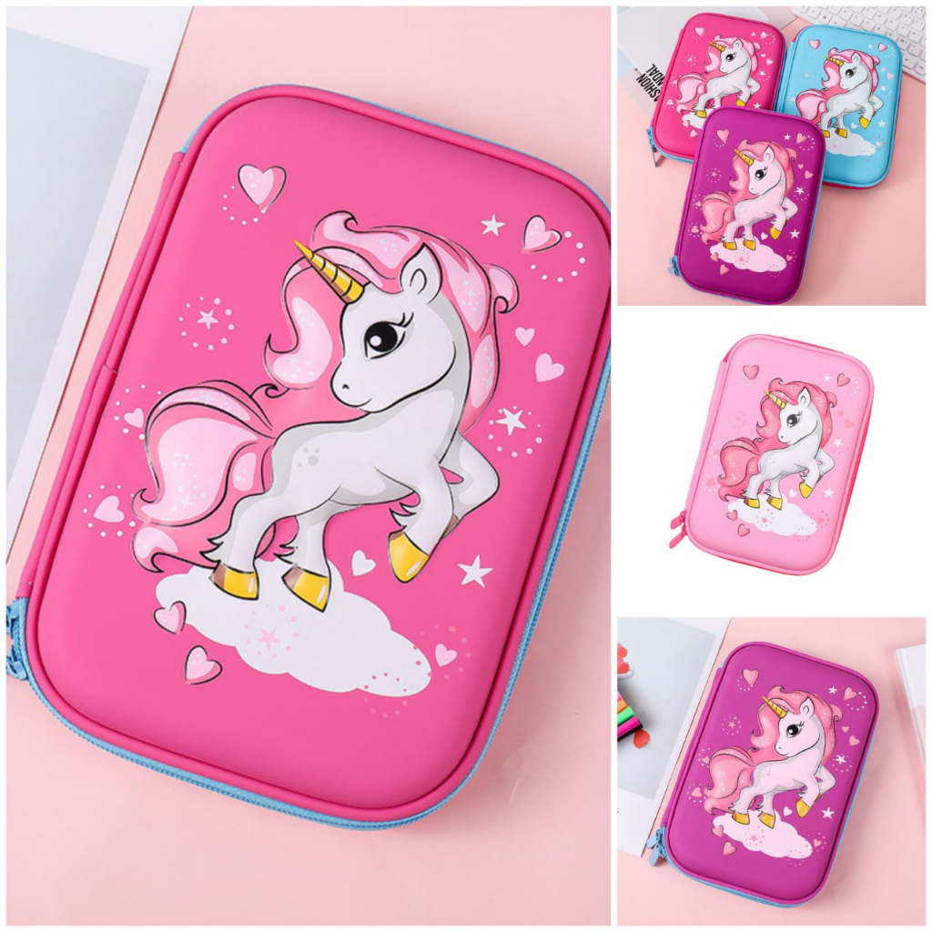 

Tempat pensil unicorn motif berdiri dan kepala kotak pensil case hardtop 3D unicorn lucu anak perempuan