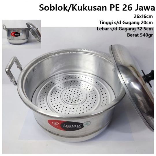 Panci Soblok / Dandang Kukusan Ada Saringannya Ekonomi Jawa PE 26 Cm Aluminium