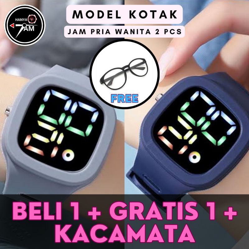 COD Jam Tangan LED Digital Tahan Air, Beli 1 Gratis 1, Jam Kotak + Free Jam Kotak + Kacamata Anti Ra