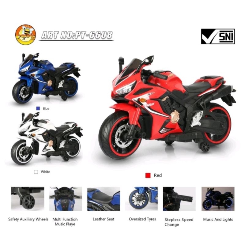 Motor aki sport double warrior 12volt jok kulit pacific PT 6608 mainan anak