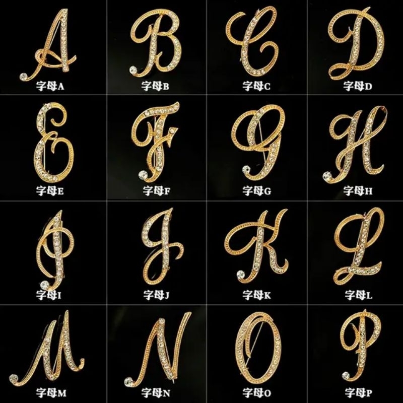 Bros Huruf / Bros Pin Hijab Inisial Imitasi Jelewery