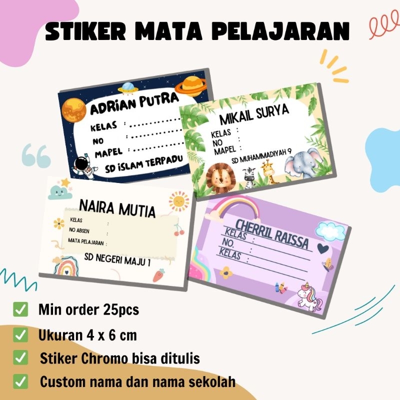 STIKER NAMA MATA PELAJARAN STIKER MAPEL STIKER NAMA BUKU AESTHETIC MURAH STIKER NAMA BUKU CUSTOM