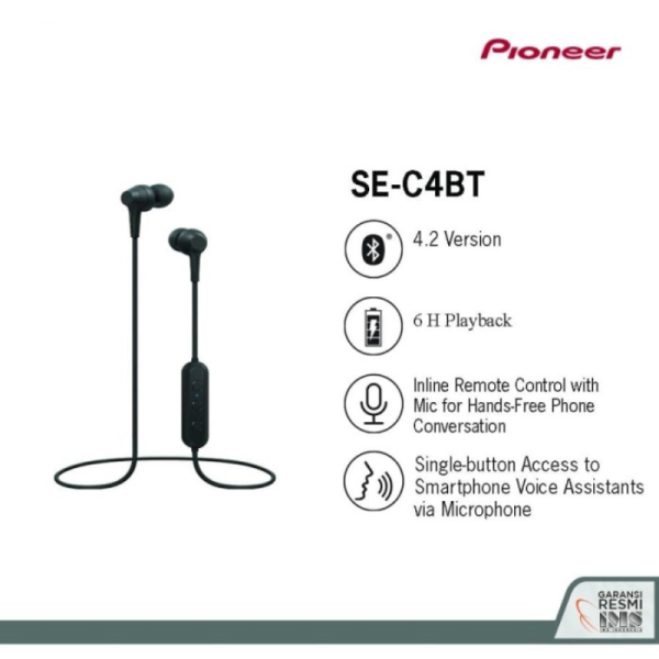 Dijual Pioneer SE-C4BT / SE C4 BT Bluetooth Earphone - Black Diskon
