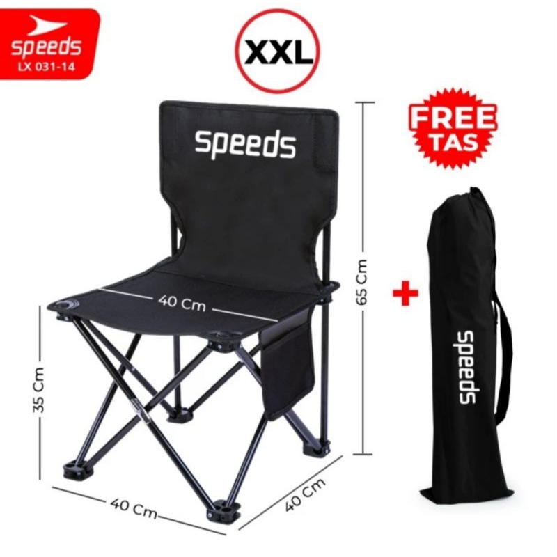 Speeds Kursi Lipat Outdoor Potrtable Camping Mancing Hitam XXL