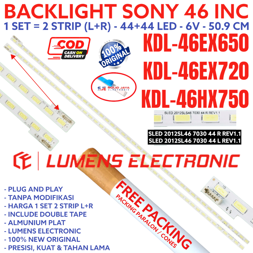 BACKLIGHT TV LED SONY 46 KDL 46EX650 46EX720 46HX750 46HX752 LAMPU BL SMD STRIP 6V 44LAMPU 46EX 46HX