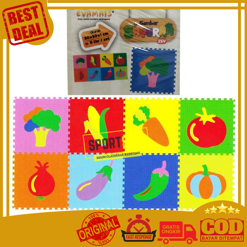 Evamats Buah Sayur Karpet Lantai Karet Puzzle Bongkar Pasang Mainan Edukasi Anak Edukatif Evamat