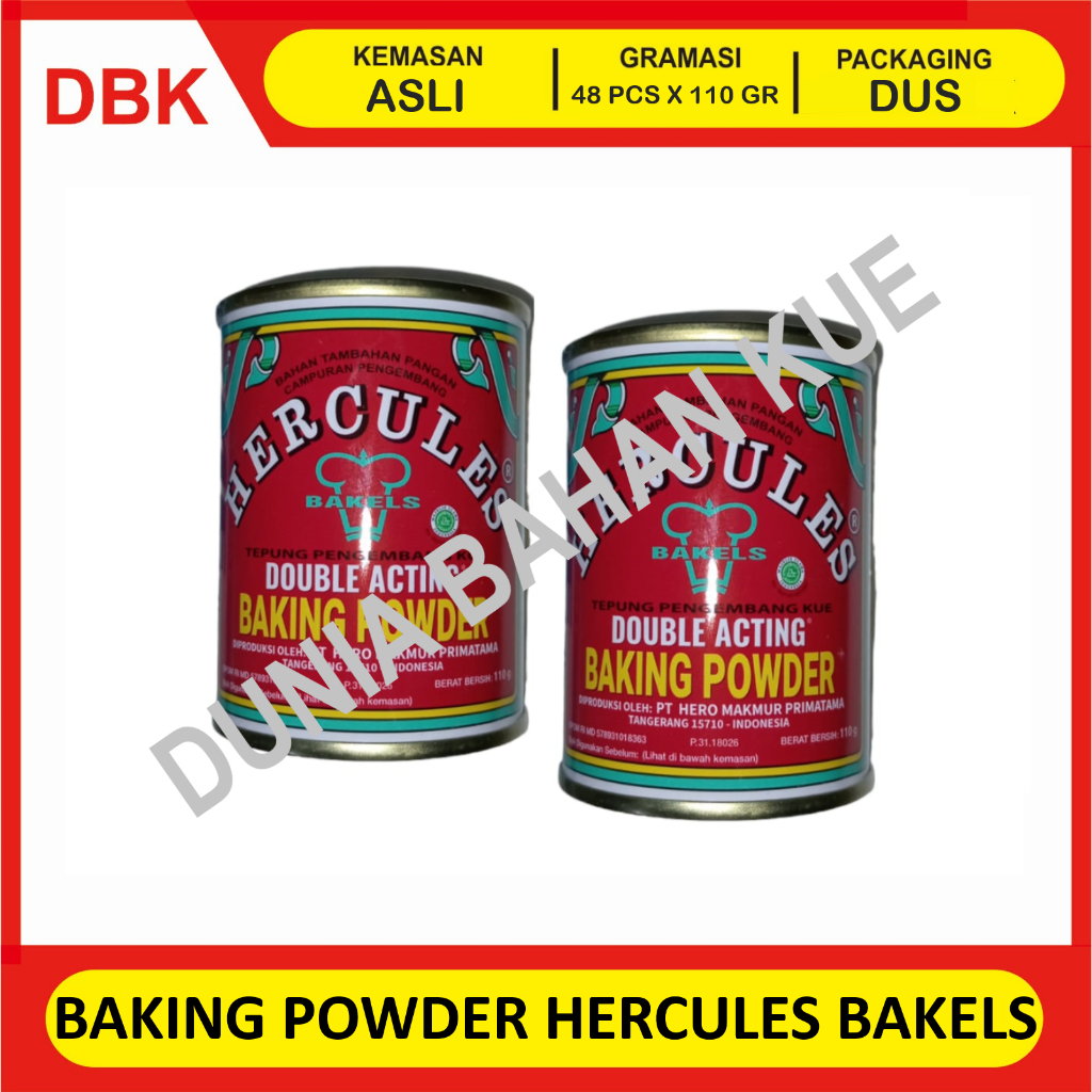 

BAKING POWDER HERCULES BAKELS KALENG 110 GR - 1 DUS 48 PCS / DOUBLE ACTING BAKING POWDER