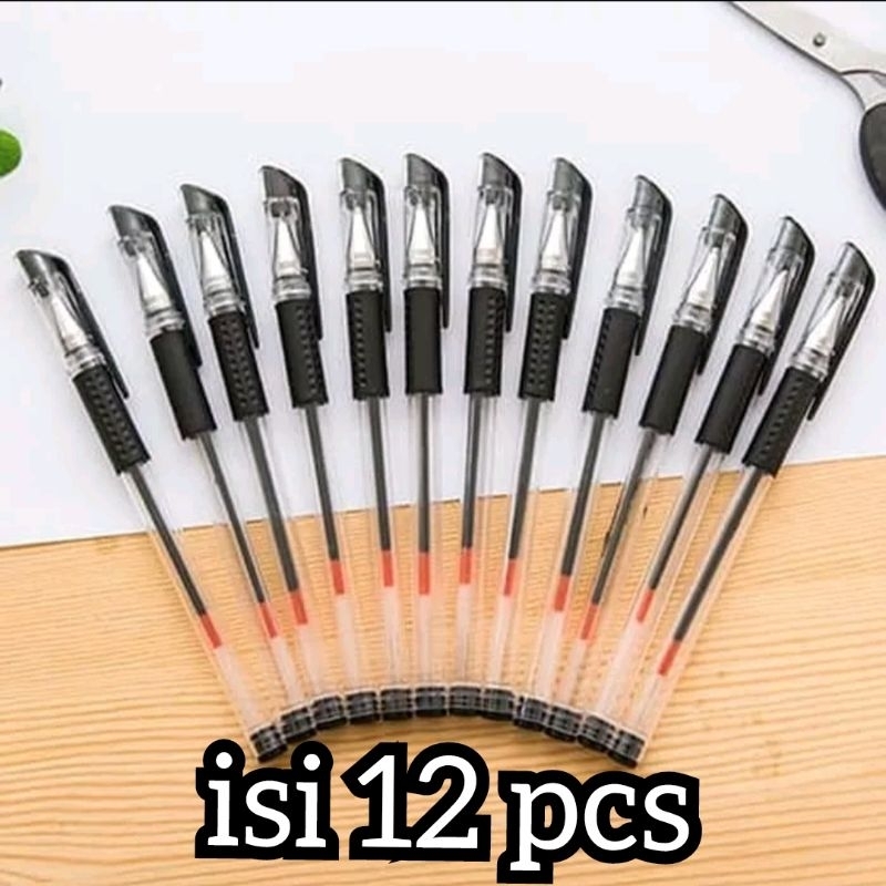 

isi 12 pcs pulpen gel isi banyak warna hitam