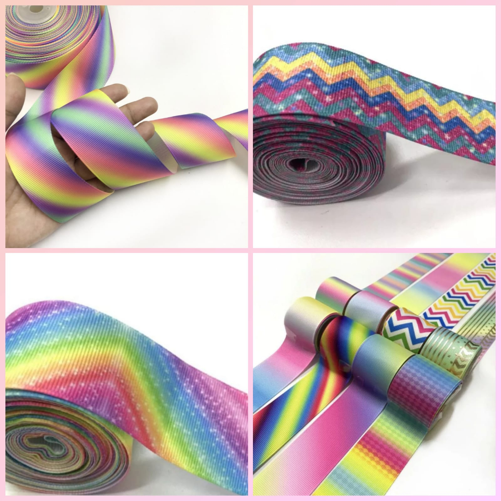 

1 YARD - 3.8 cm Pita Motif Rainbow / PITA IMPORT/PITA WARNA WARNI/3,8CM