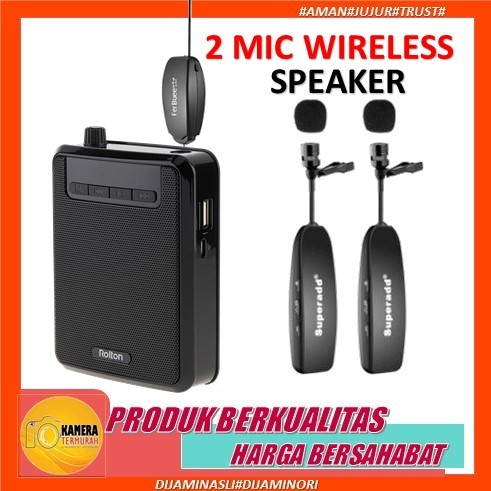 Rolton Penguat Suara Speaker Megaphone Tourguide Dosen Guru wireless 2 mic