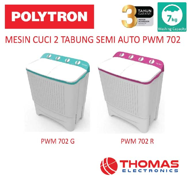 Mesin Cuci 2 Tabung Polytron PWM702 PWM 702 7 Kg Semi Auto Garansi Resmi
