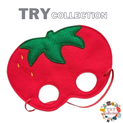 [TRY COLLECTION] Topeng Mask Desain Buah Strawberry Bahan Kain Flanel SKU : TM-BUAH-STRAWBERRY