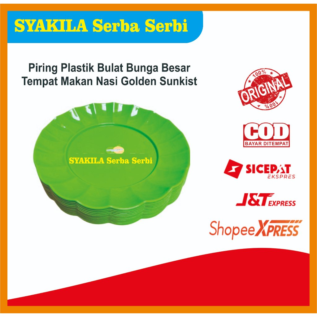 Piring Plastik Bulat Bunga Besar Tempat Makan Nasi Golden Sunkist PM 8019