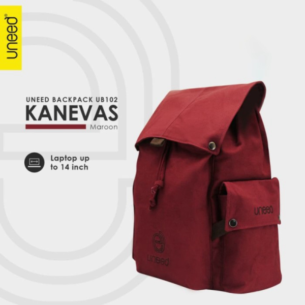 Promo Uneed Kanevas Tas Backpack Pria / Tas Ransel / Tas Laptop 14inch - Maroon Diskon