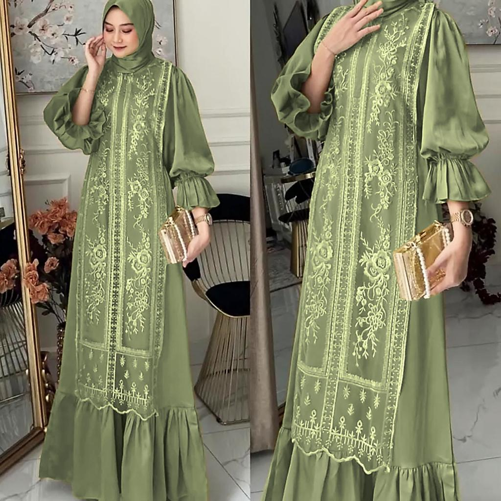 SONYA DRESS GAMIS TILE BORDIR / gamis pesta / gamis kondangan / gamis ootd