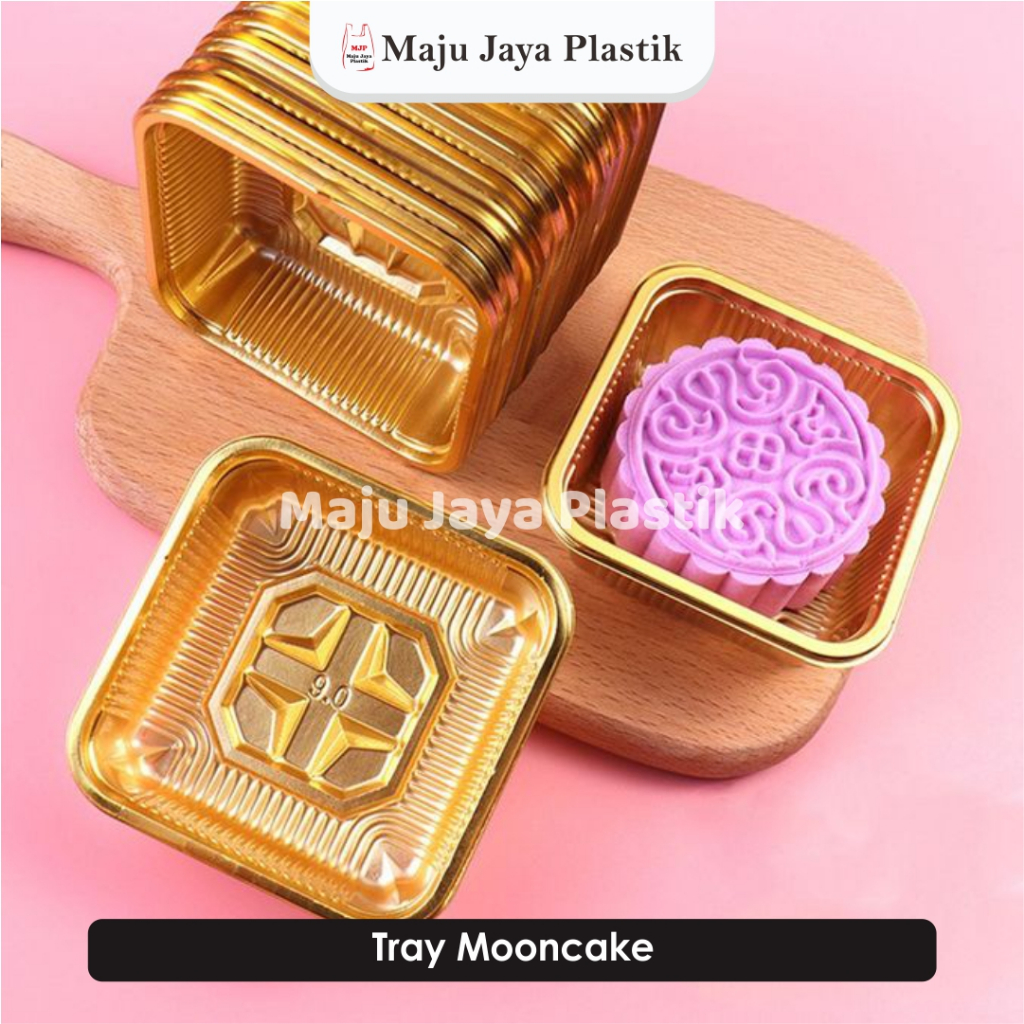 Mika Puding Mini Kotak tray Mika Mooncake Sedang Case Mochi ichigo Kue Bulan Gold Putih Pink Ivory
