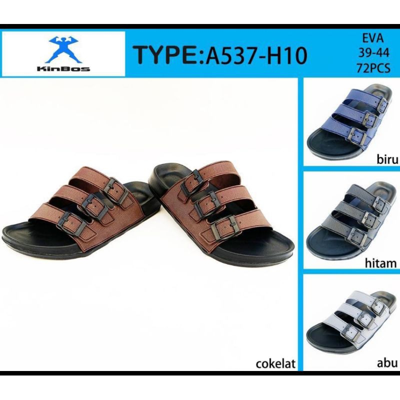 537-H10 Sandal Selop Ban Tiga Gesper Pria Casual Comfort Fashion Terbaru Kinbos