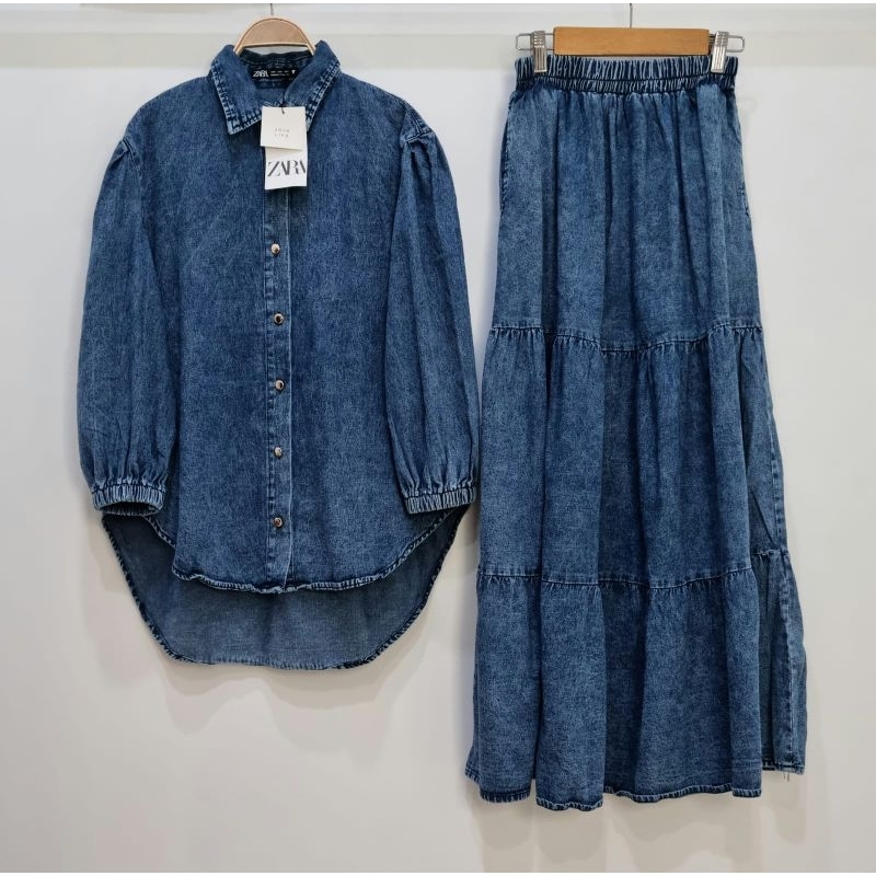 Zara Salma//Set rok jeans//One set ZARA//Setelan rok//Kemeja jeans//Rok jeans//One set jeans//Setela