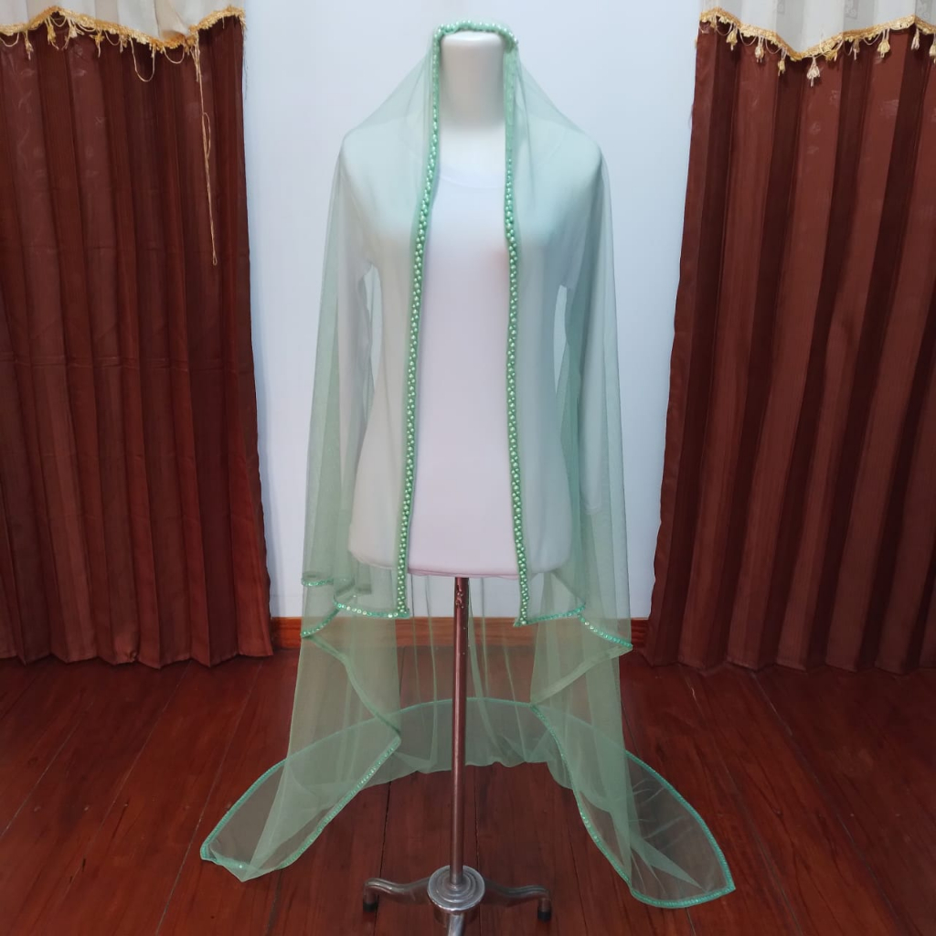 [panjang 2m SAGE] Kerudung Pengantin Mutiara / Slayer Pengantin / Veil Weding / Slayer Wedding / sel