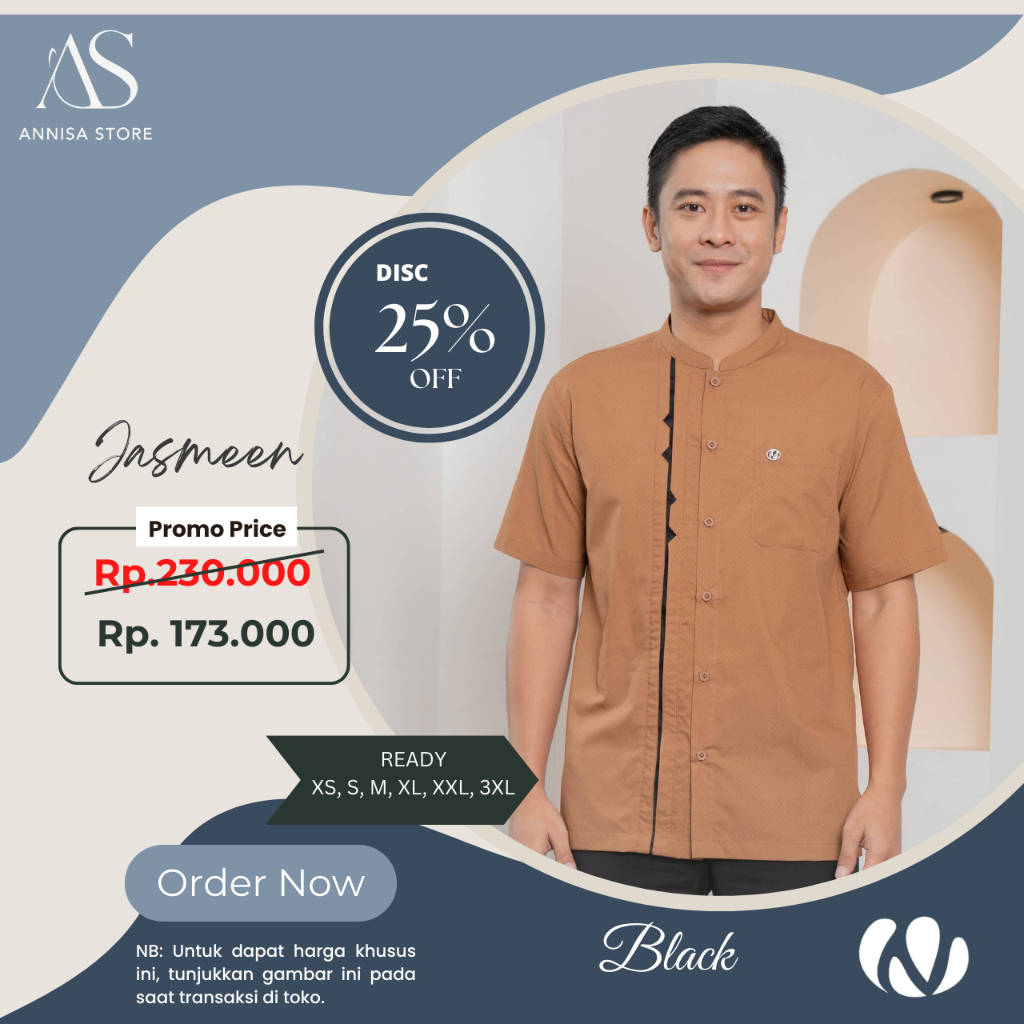 KOKO ATASAN PRIA NIBRAS JASMEEN MOCCA  / BAJU NIBRAS KOKO LENGAN PENDEK PRIA JASMINE MOCCA