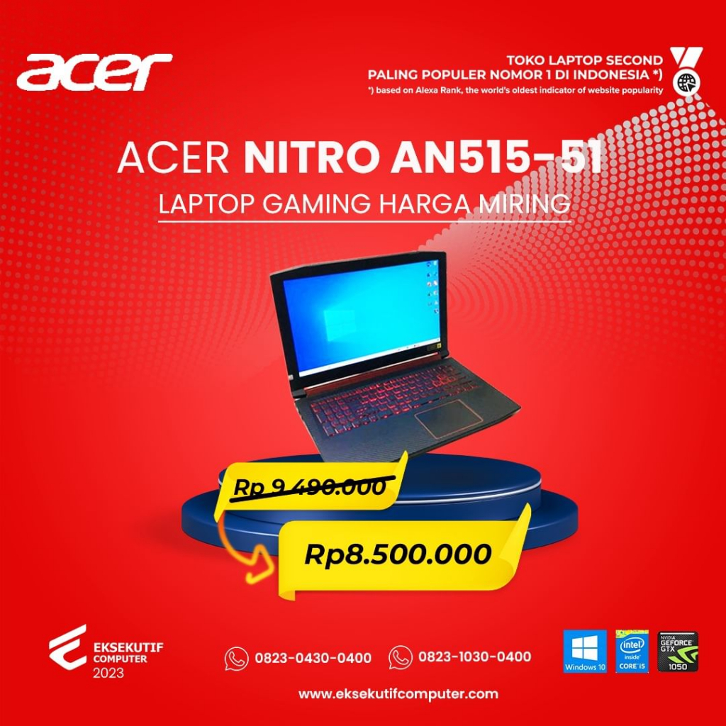 Laptop Gaming Acer Nitro AN515-51 8GB RAM HDD 1 TB + SSD 128 GB NVIDIA GEFORCE GTX 1050 VRAM 2GB